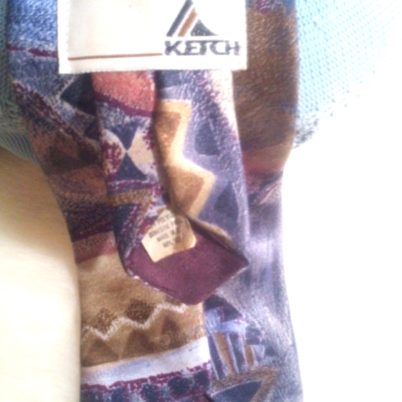 VINTAGE KETCH ABSTRACT PURPLE TAN BURGANDY DRESS TIE & LARGE POCKET SQU… - Picture 2 of 2